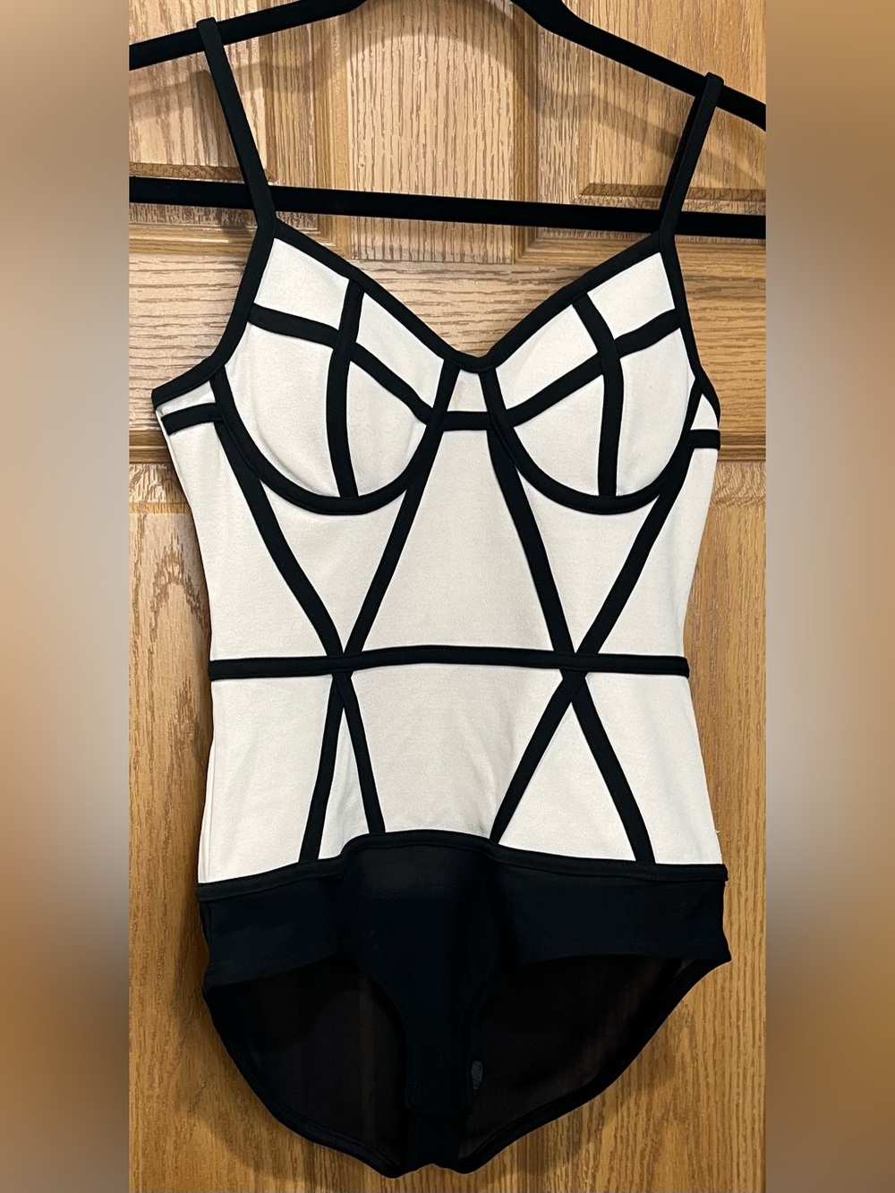 Forever 21 Black and Blush Geometric Contrast Bodysuit